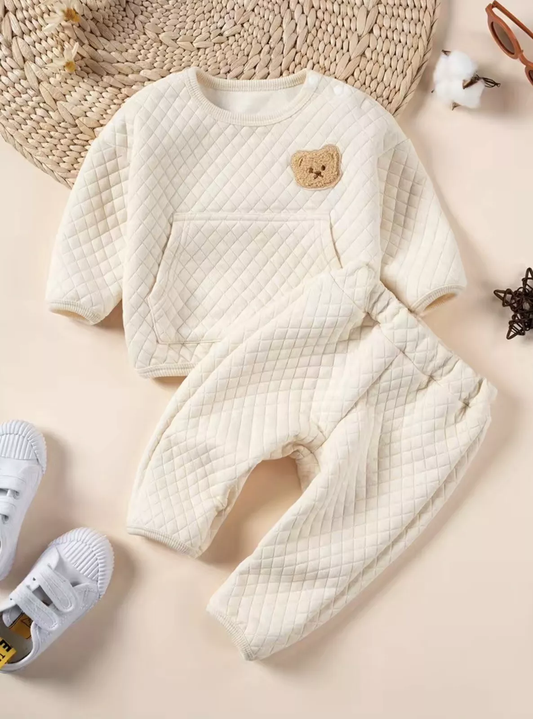 Baby Boys suit with bear, beige, pants and jacket 9-12 months